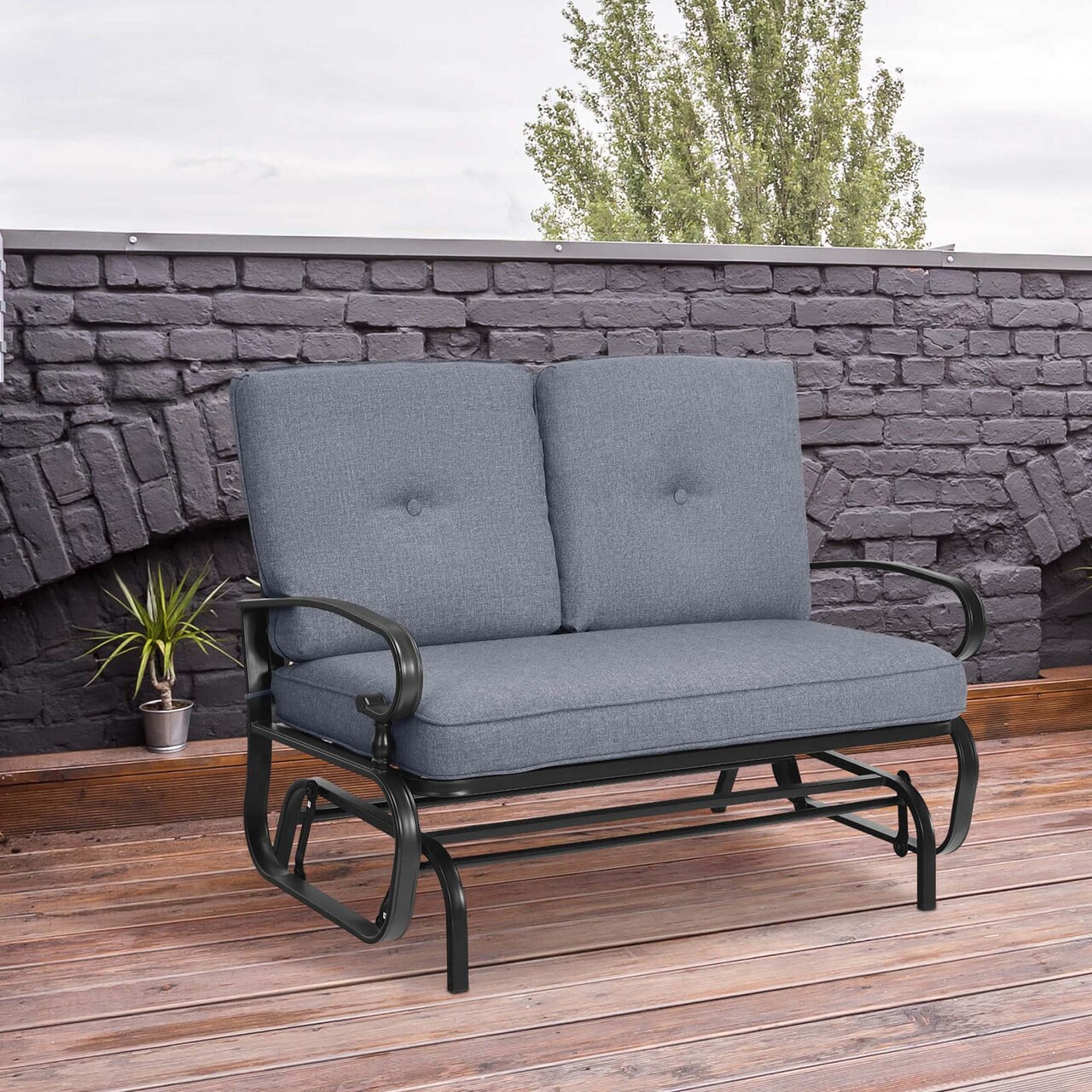 Costway 2-Person Outdoor Swing Glider Chair Bench Loveseat Cushioned Sofa Blue/Beige/Grey/Navy